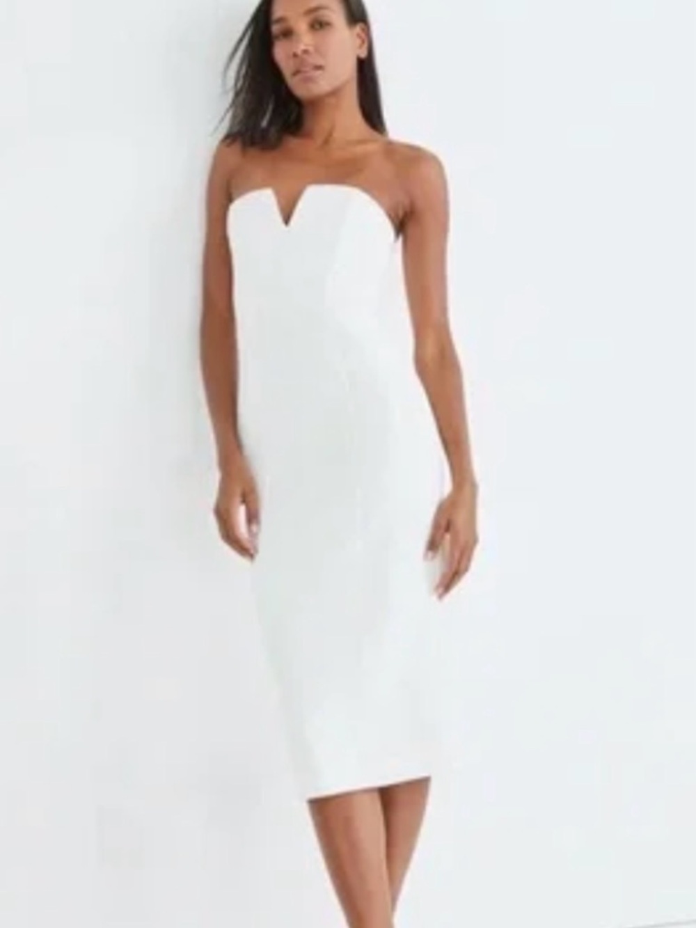 Veronica Beard Napi Off-White Strapless Notch-Neck Midi Dress